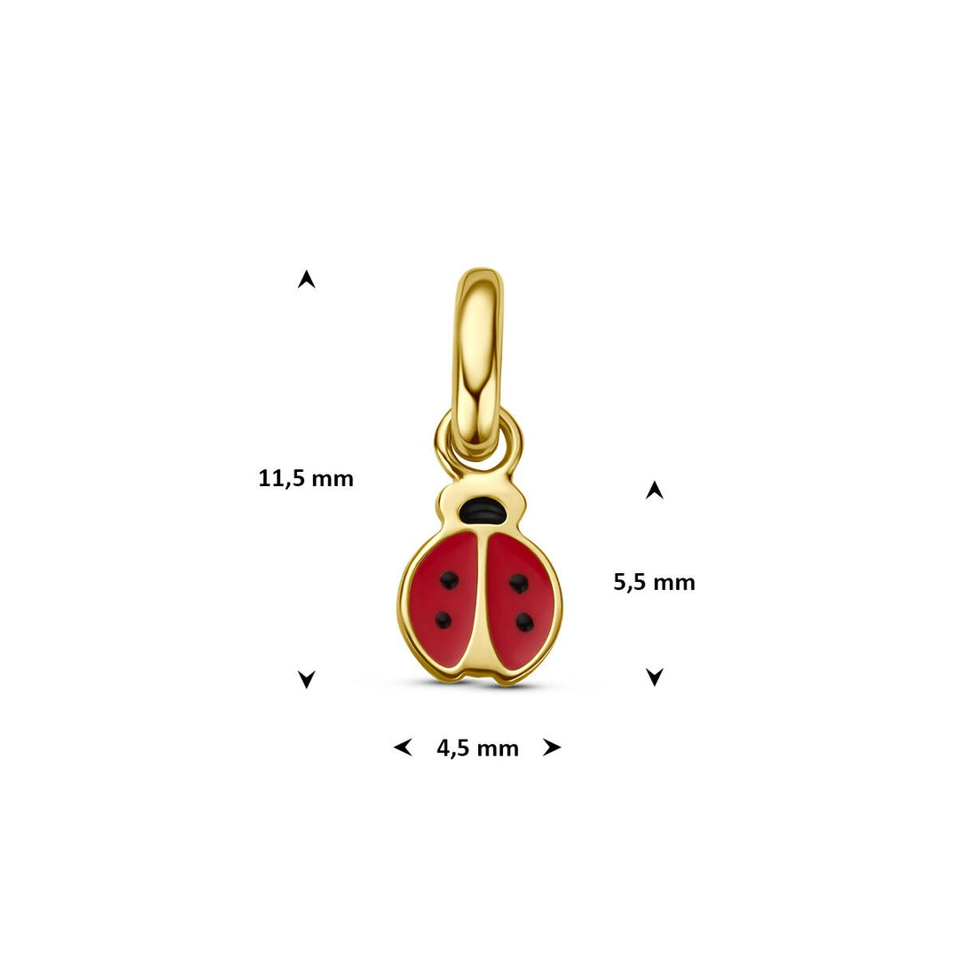 9k Geelgouden lieveheersbeestje hanger met emaille