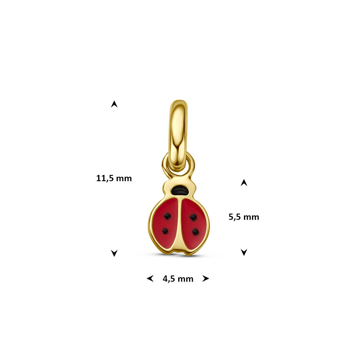 9k Geelgouden lieveheersbeestje hanger met emaille
