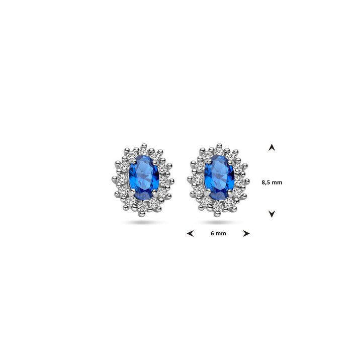 Zilveren oorknoppen met saffier en zirkonia – gerhodineerd 925