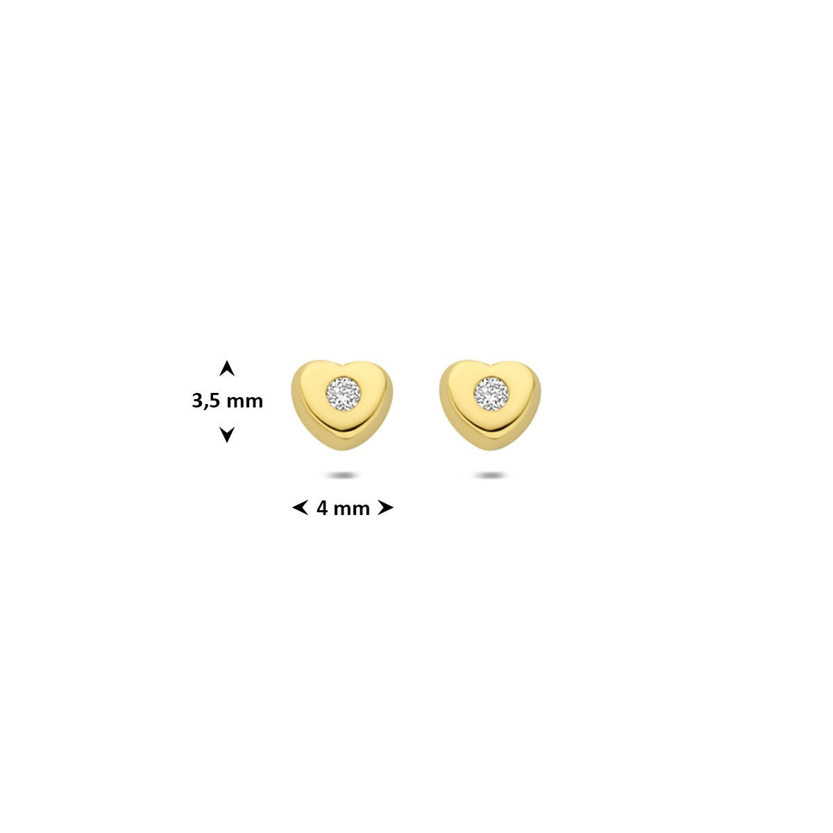 14k geelgouden hartjes oorknoppen met lab grown diamant 0,03 ct