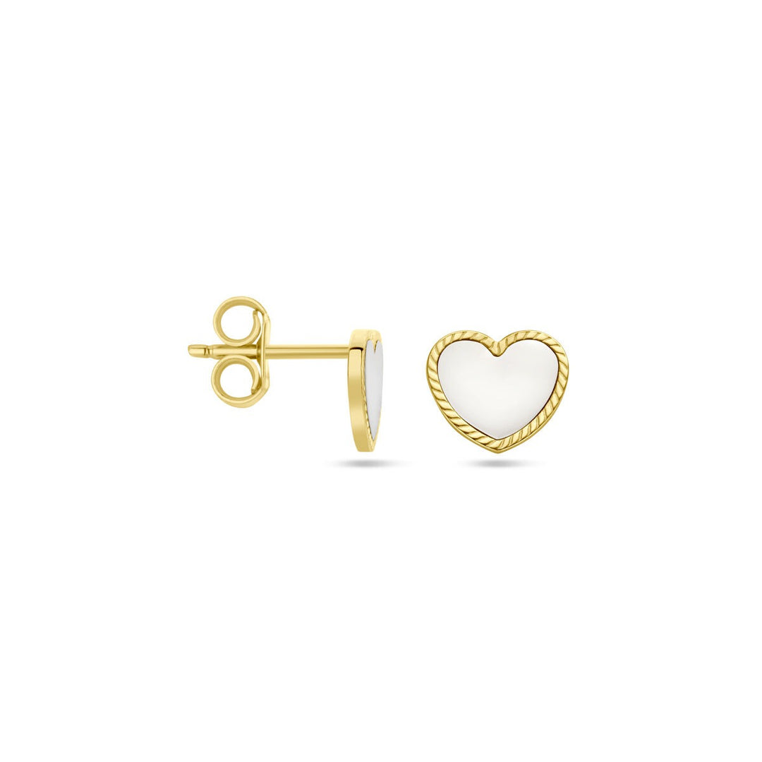 ear studs heart mother of pearl 14K yellow gold