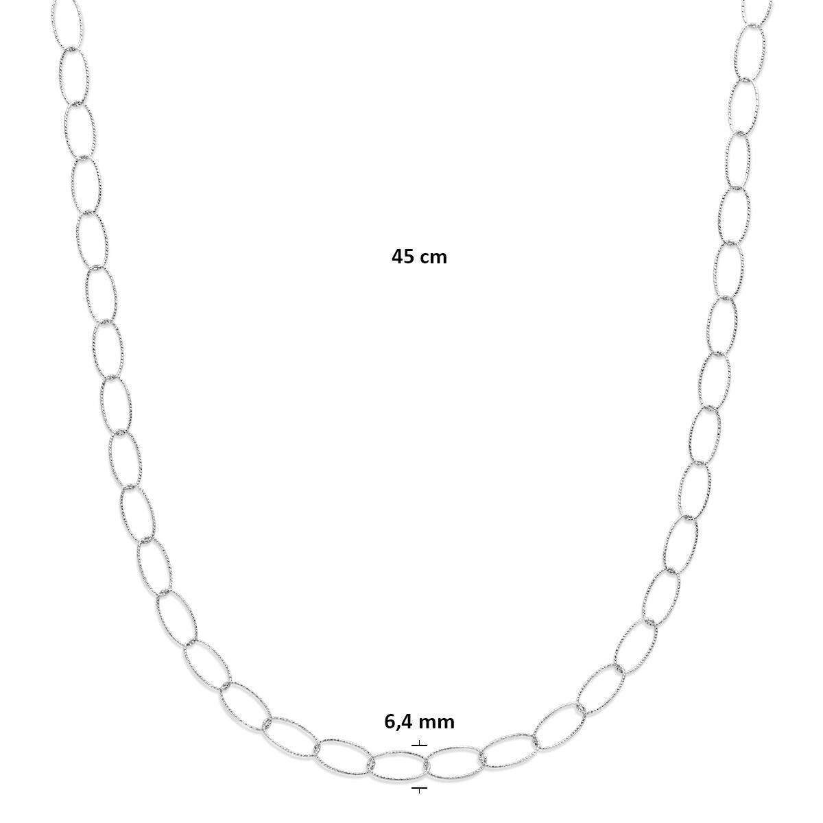 Zilveren dames ketting gerhodineerd anker schakel 6,4 mm 45 cm