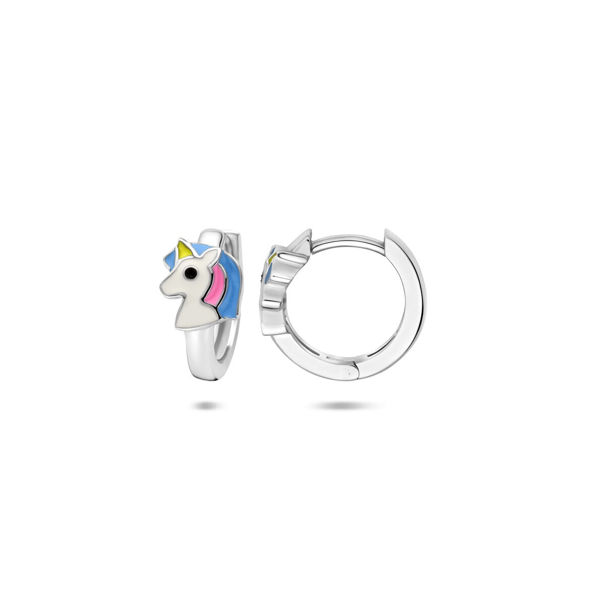 Zilveren kinder klapoorringen met emaille eenhoorn – 13 x 6 mm