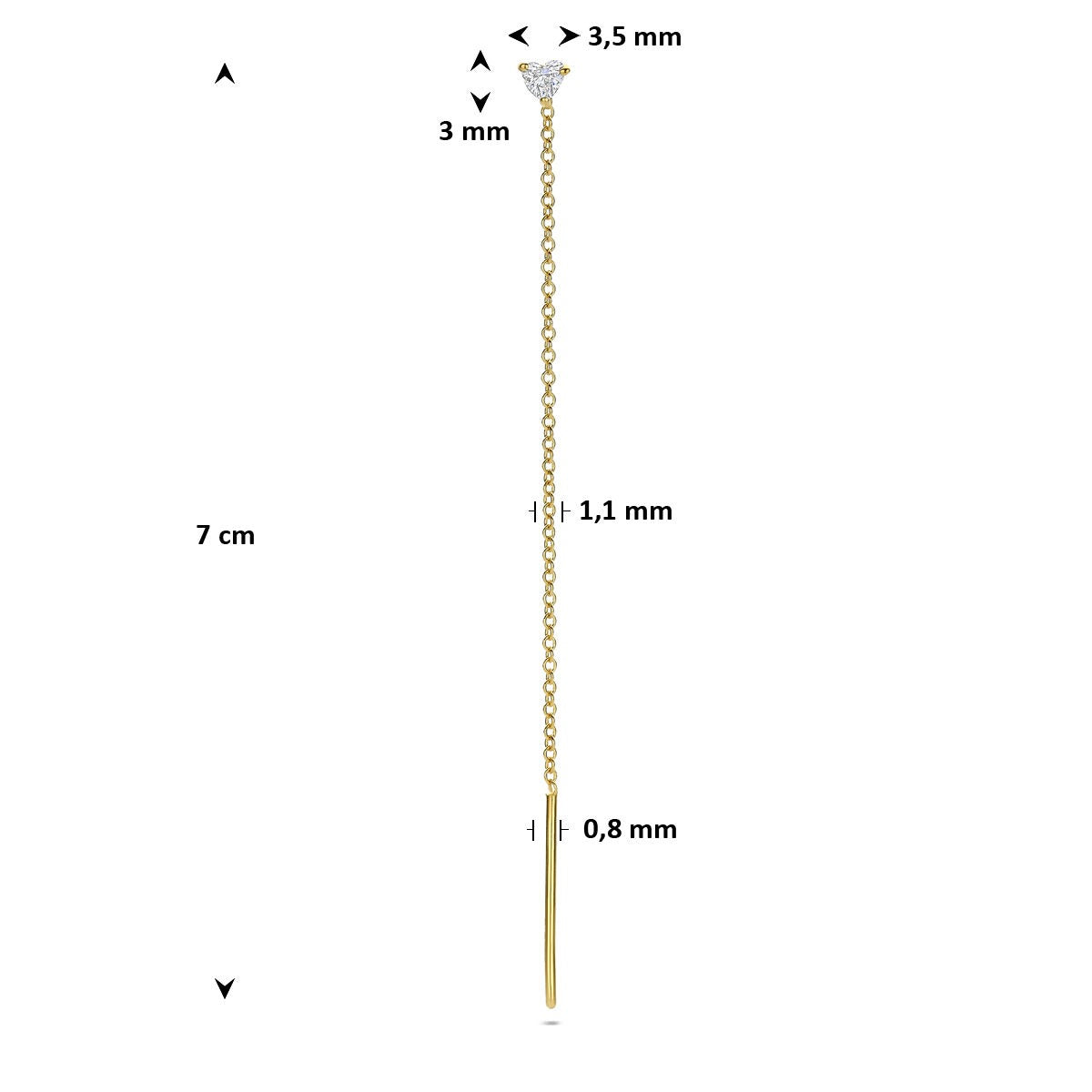 14k Geelgouden doortrekoorbel met hartvormige diamant