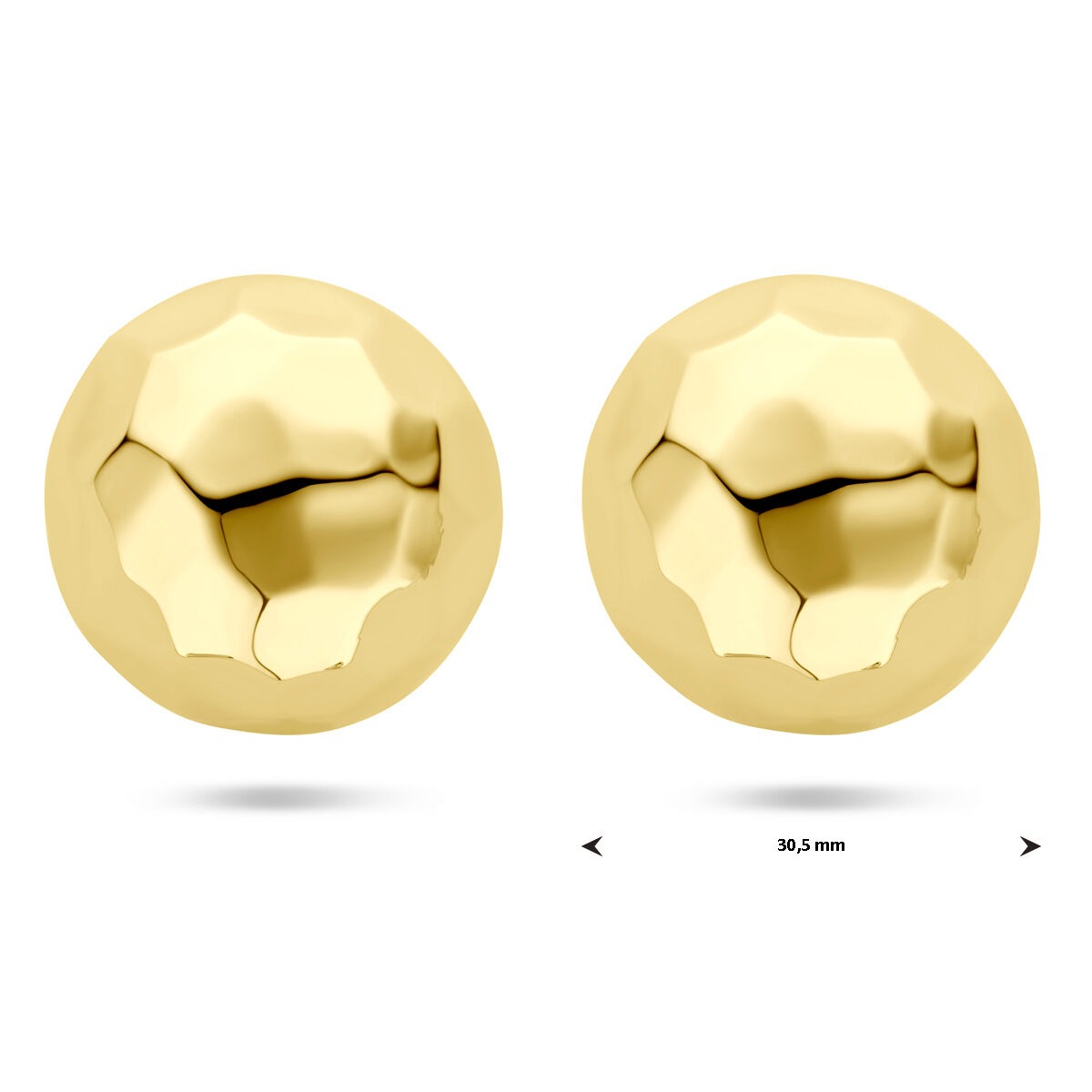 Vergulde zilveren oorknoppen – 30 mm, geelgoud op 925 zilver