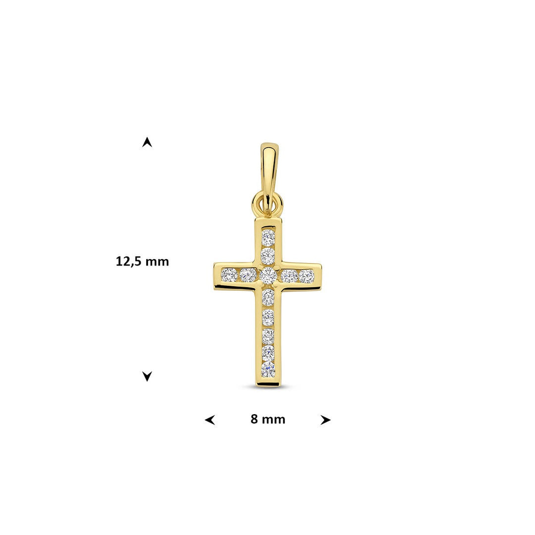 Anhänger Kreuz und Zirkonia 14K Gelbgold 