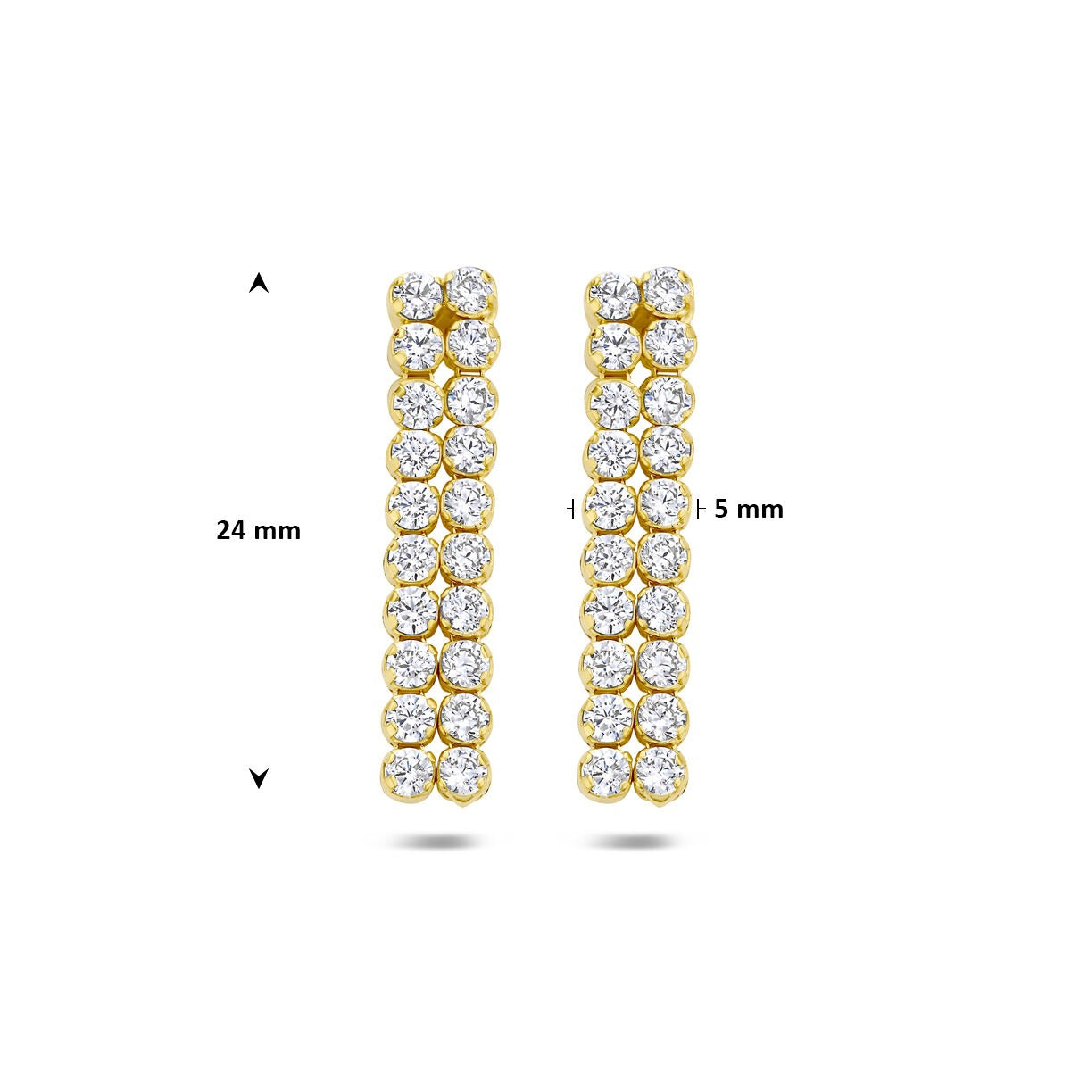 Verguld 925 zilveren oorhangers met zirkonia 24 x 5 mm
