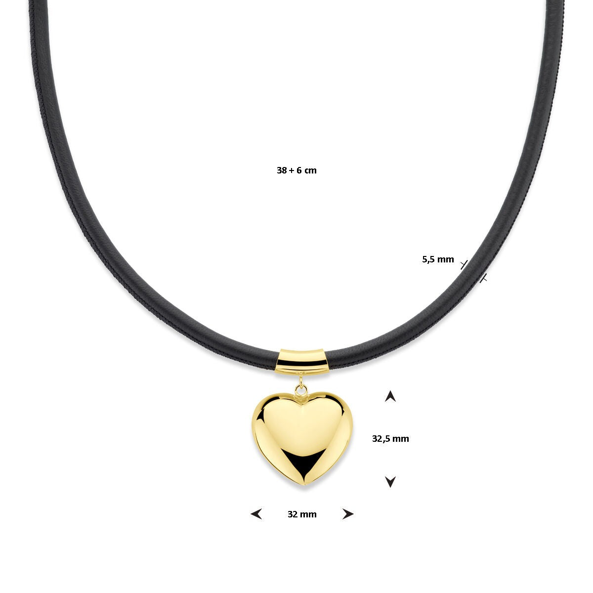 Verguld zilveren collier met hart en zwart koord