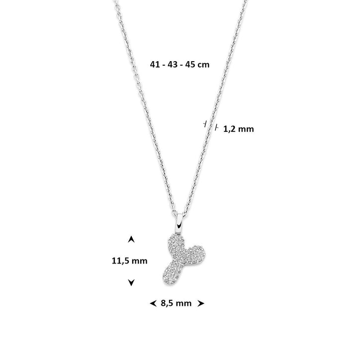 Gerhodineerd 925 zilveren collier met letter en zirkonia