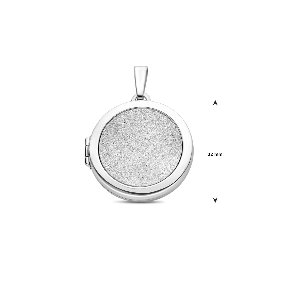 Zilveren medaillon – gerhodineerd 925 zilver met poli/glitter gediamanteerde afwerking