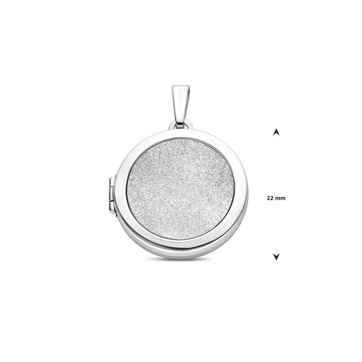 Zilveren medaillon – gerhodineerd 925 zilver met poli/glitter gediamanteerde afwerking