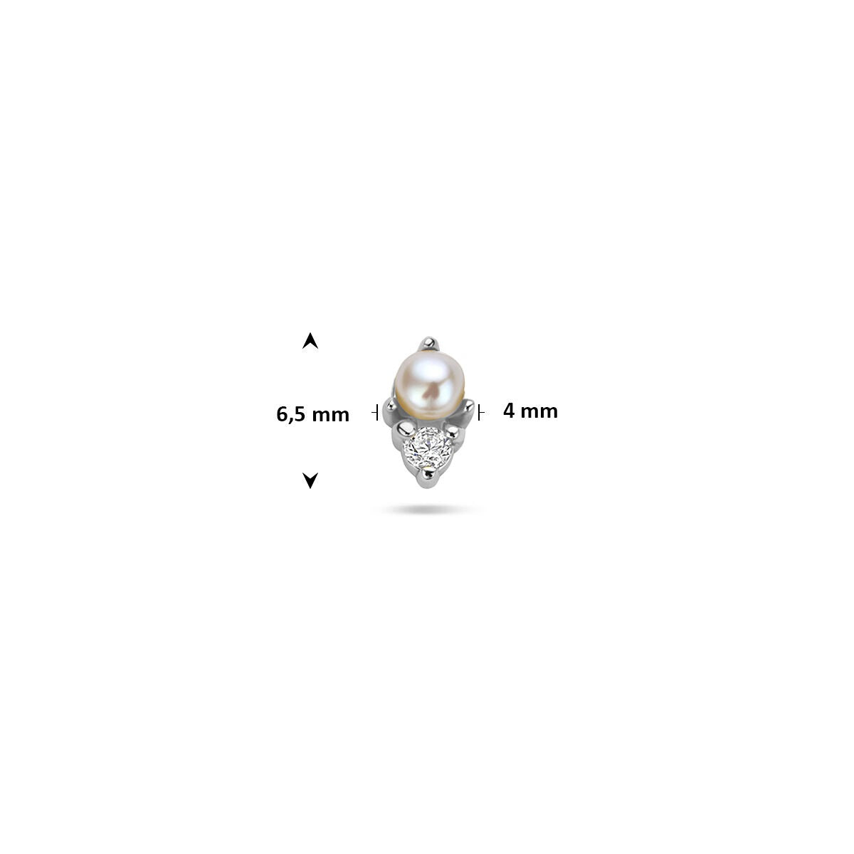 Gerhodineerd zilveren flat back piercing met parel en zirkonia