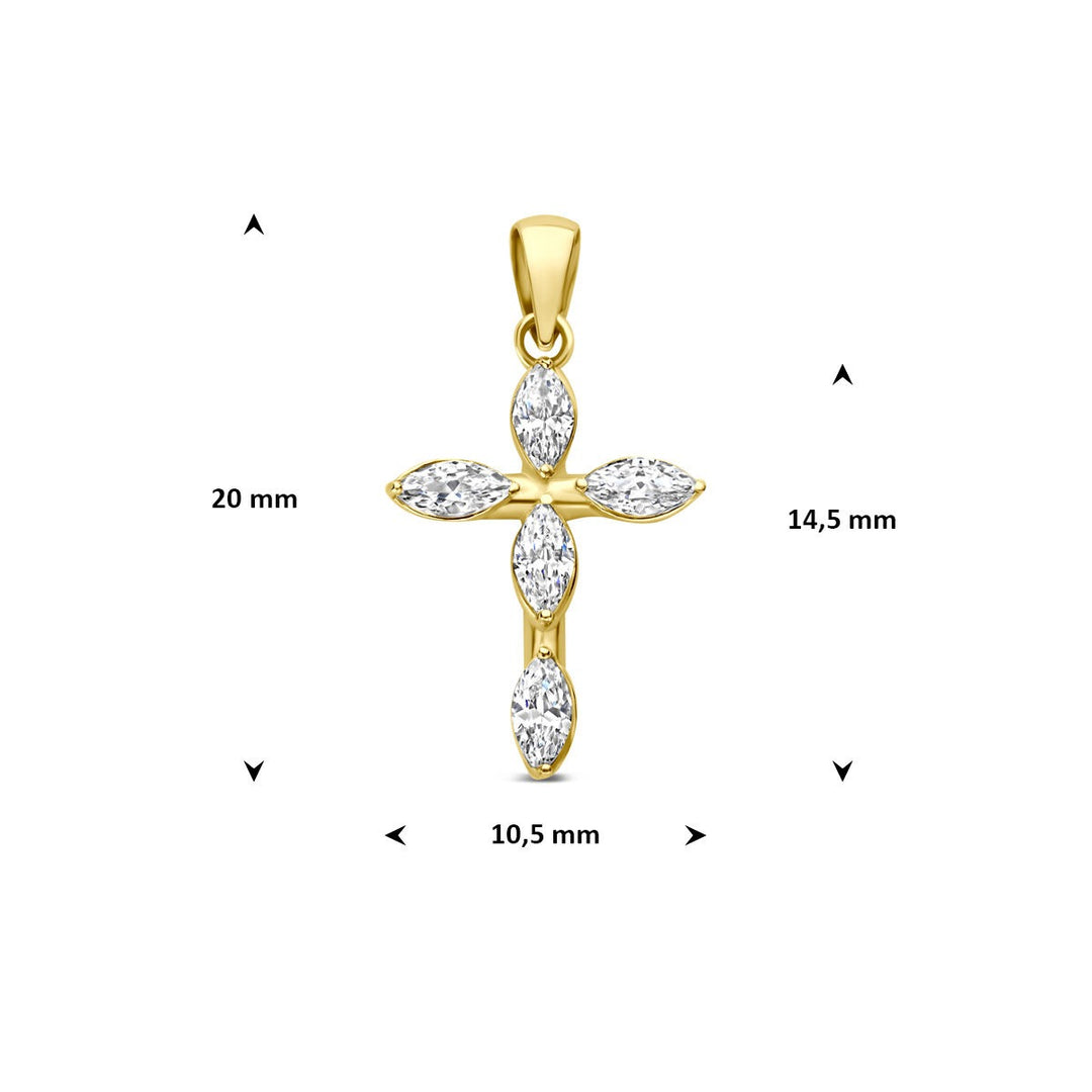 14k Geelgouden kruis hanger met zirkonia