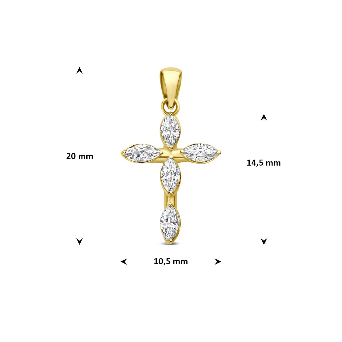 14k Geelgouden kruis hanger met zirkonia