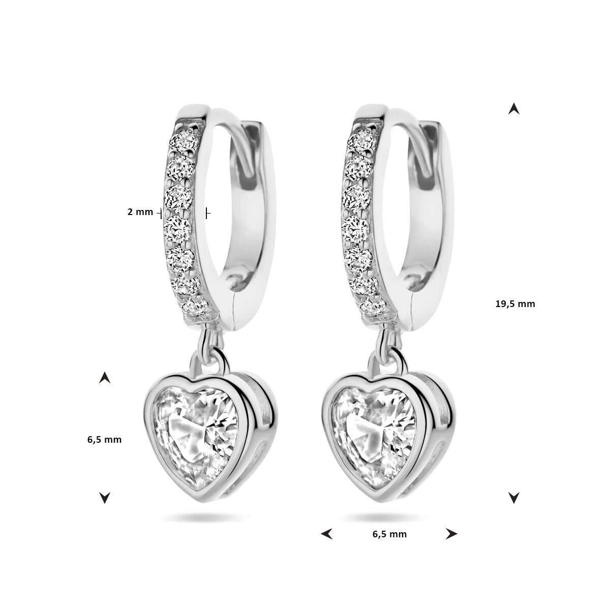 earrings heart zirconia silver rhodium plated