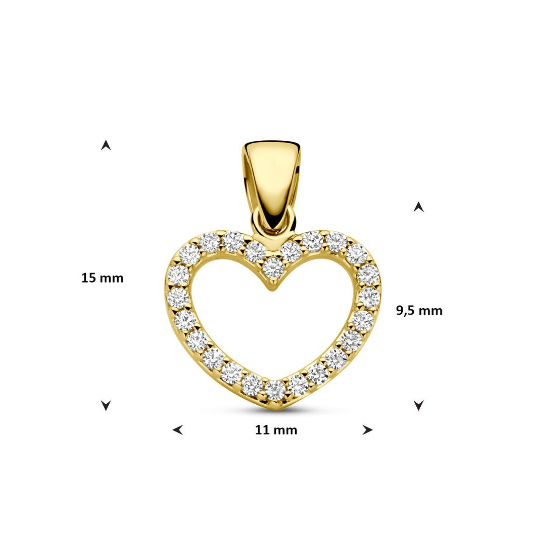14k geelgouden hartjeshanger met zirkonia – romantisch dames sieraad vol schittering