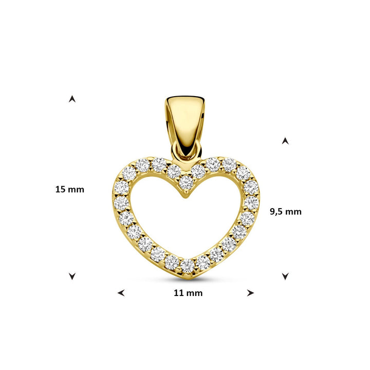 14k geelgouden hartjeshanger met zirkonia – romantisch dames sieraad vol schittering