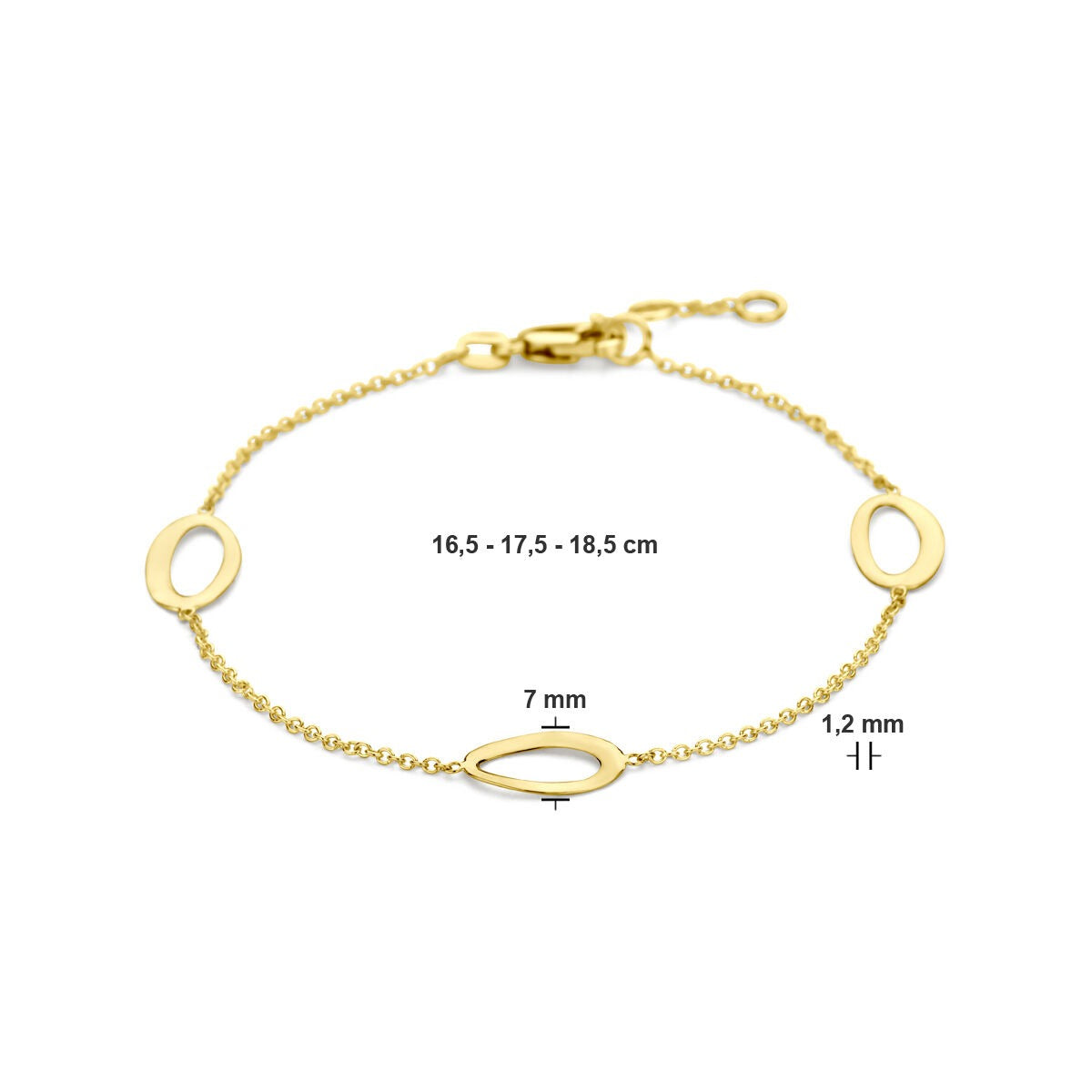 bracelet ovals 16.5 – 17.5 – 18.5 cm 14K yellow gold