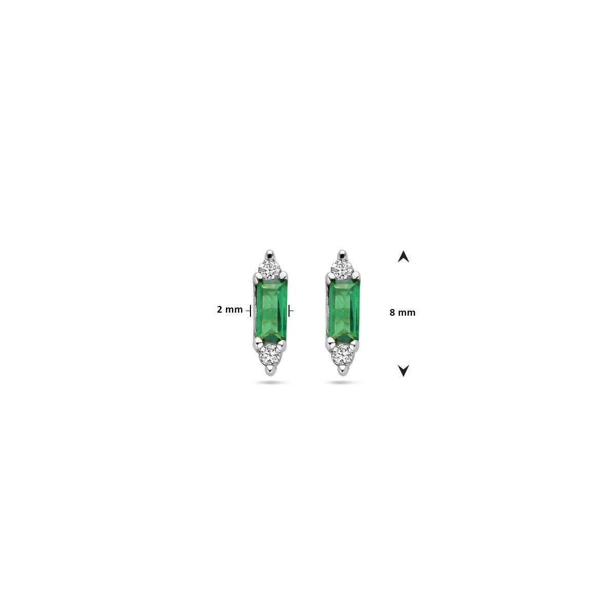 Zilveren dames oorknoppen met groene en witte zirkonia – gerhodineerd 8 mm