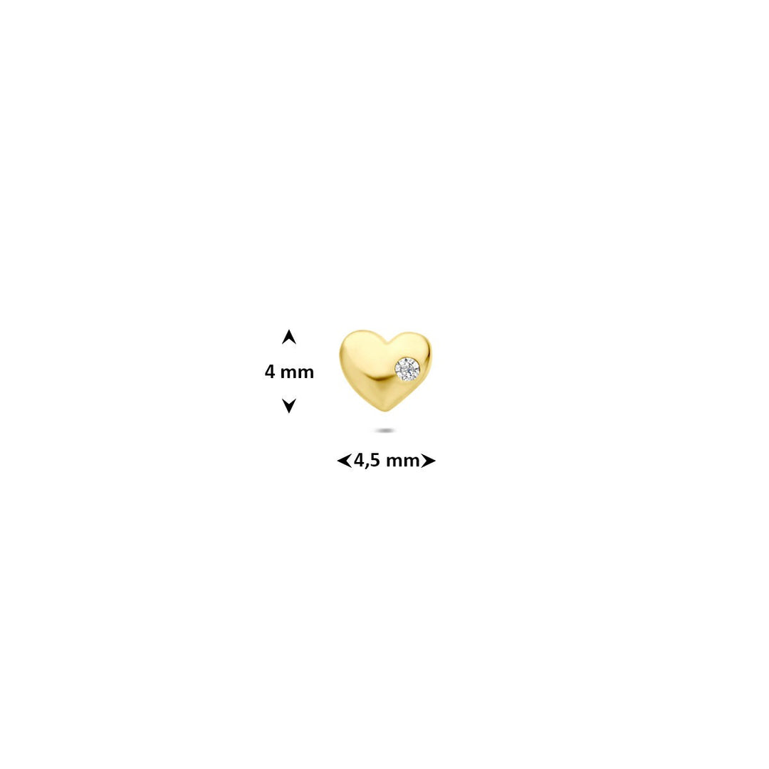 9k geelgouden piercing met hartje en zirkonia