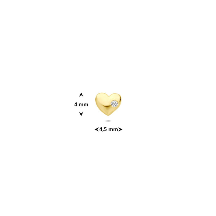 9k geelgouden piercing met hartje en zirkonia