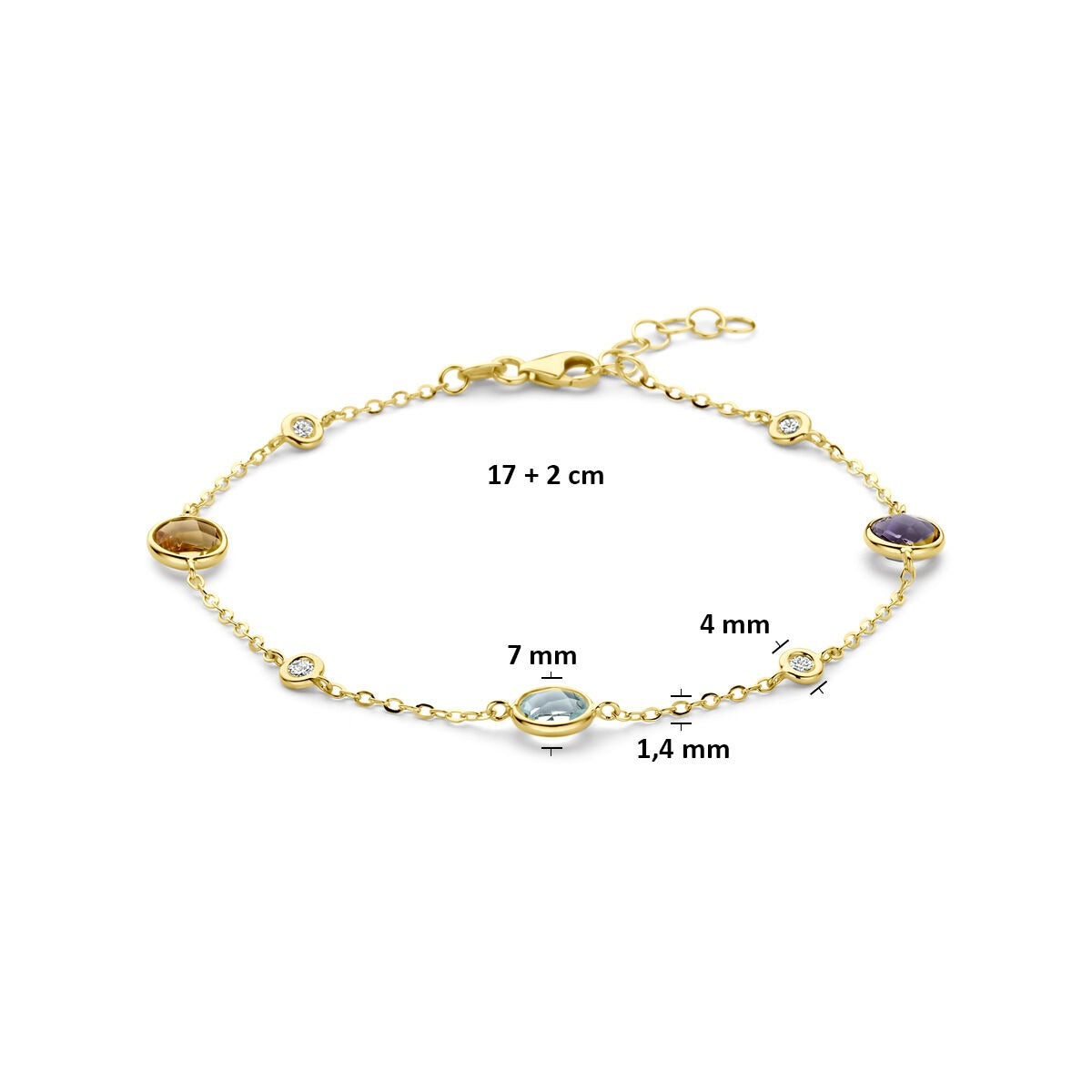 14k Geelgouden armband met citrien, amethist, topaas en diamant