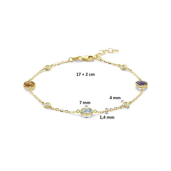 14k Geelgouden armband met citrien, amethist, topaas en diamant