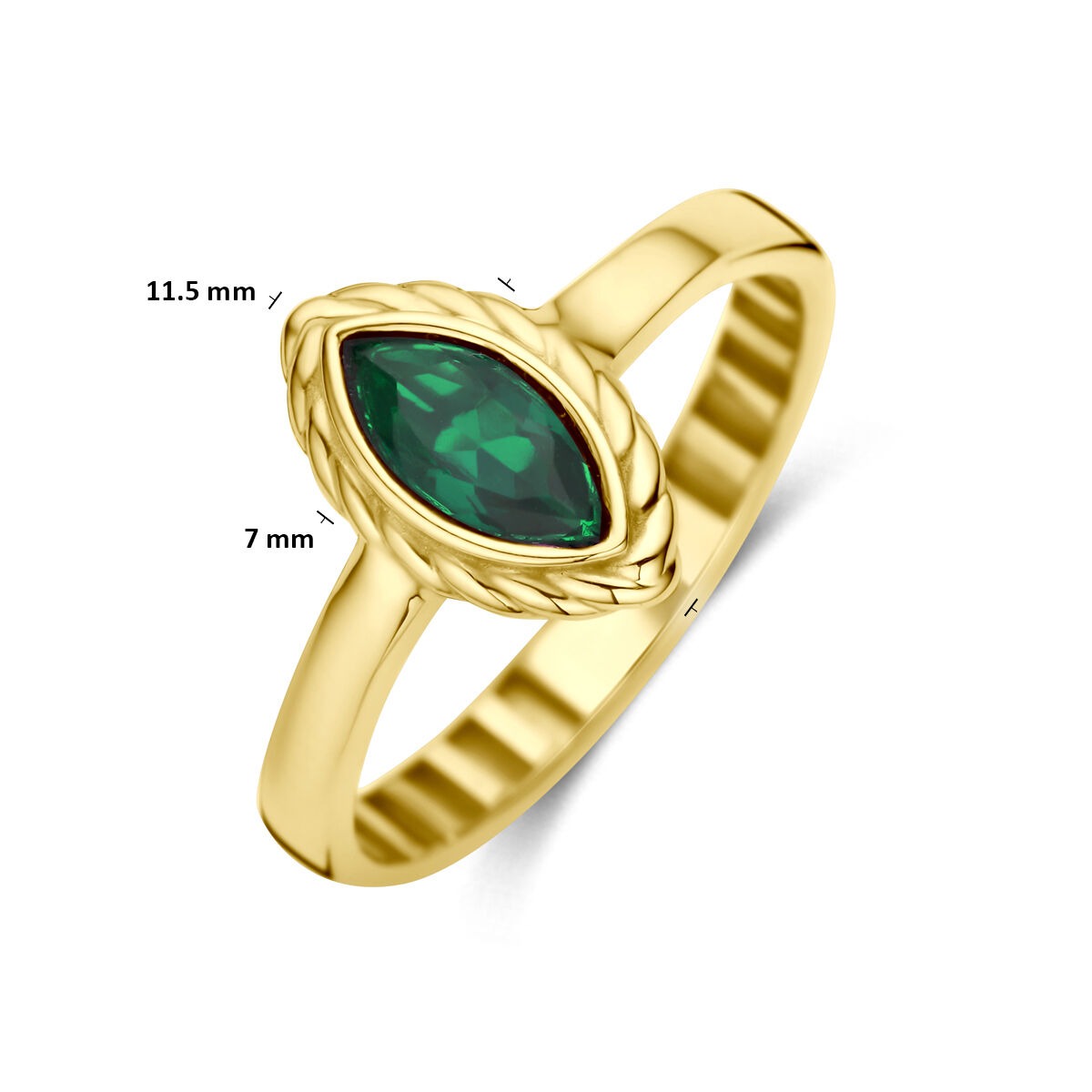 9k geelgouden ring met groene zirkonia