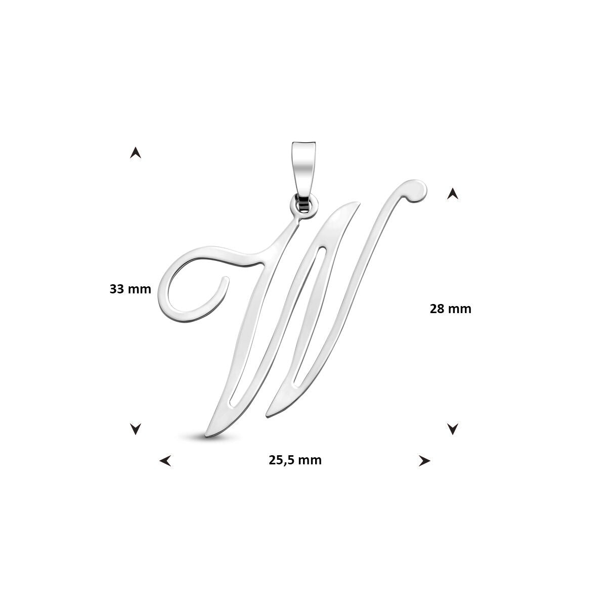 pendant letter silver rhodium plated