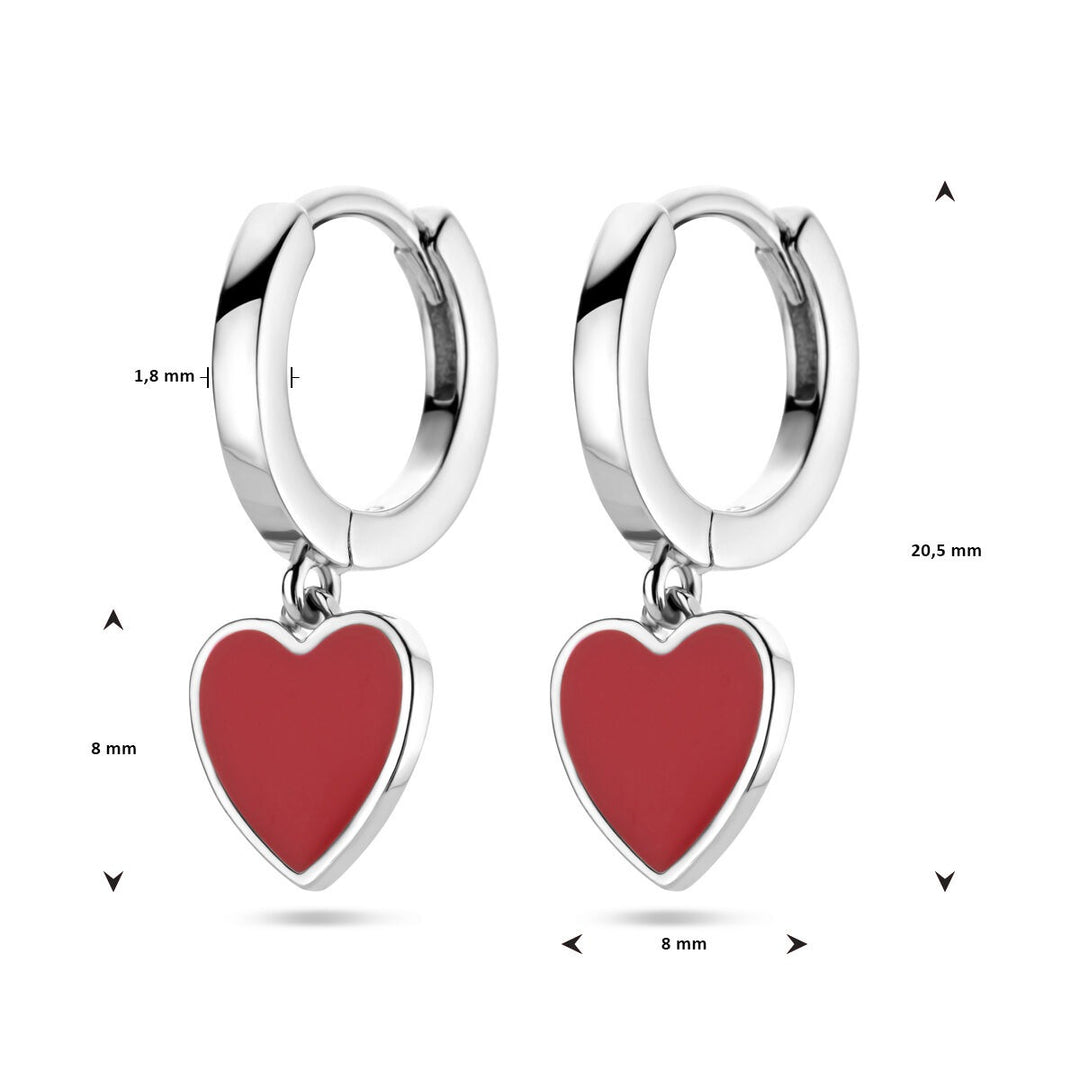 drop earrings red enamel silver rhodium plated