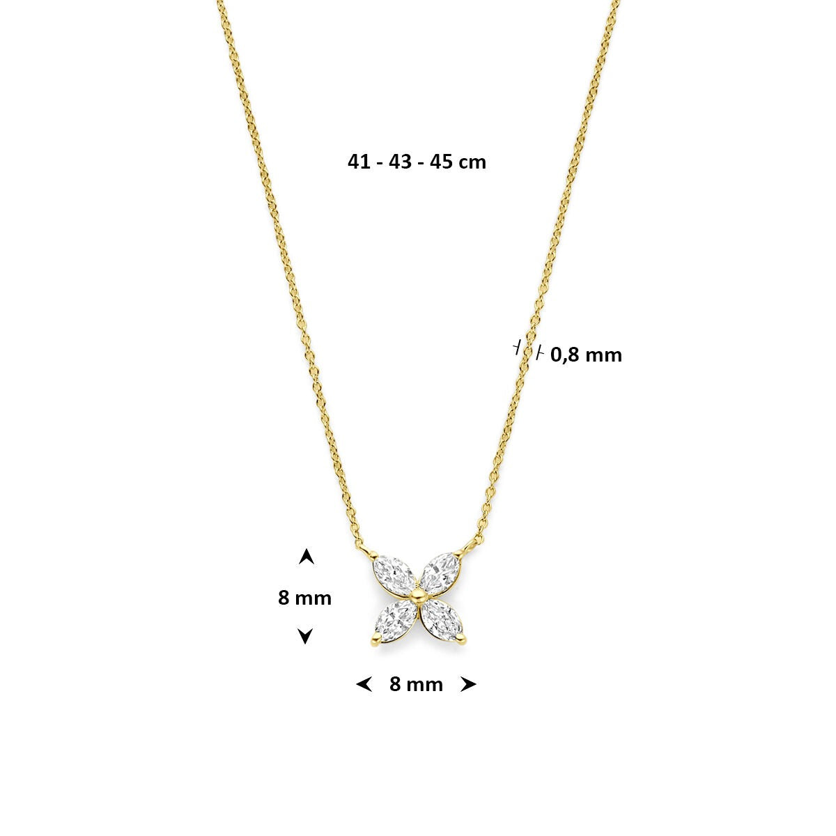 14k Geelgouden collier met lab grown diamant bloem