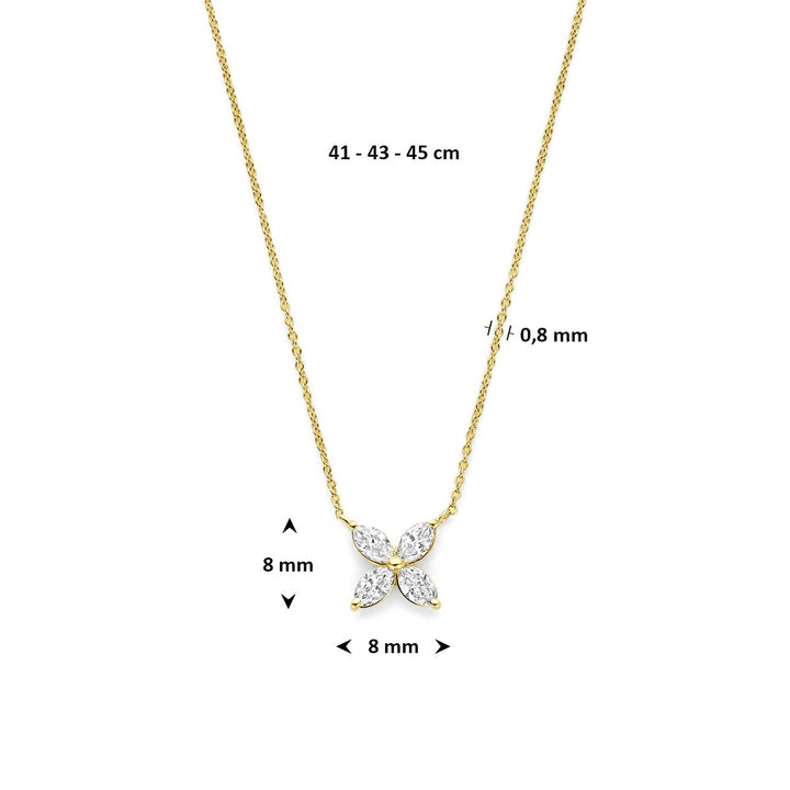 14k Geelgouden collier met lab grown diamant bloem