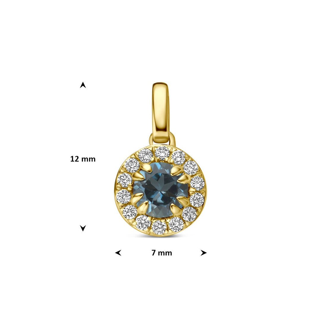 14k Geelgouden hanger met London blue topaas en lab grown diamant