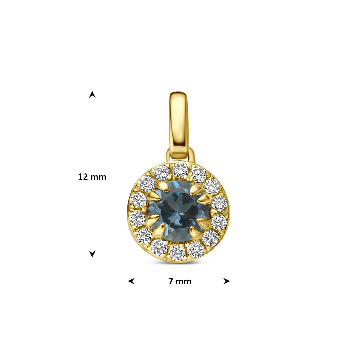 14k Geelgouden hanger met London blue topaas en lab grown diamant