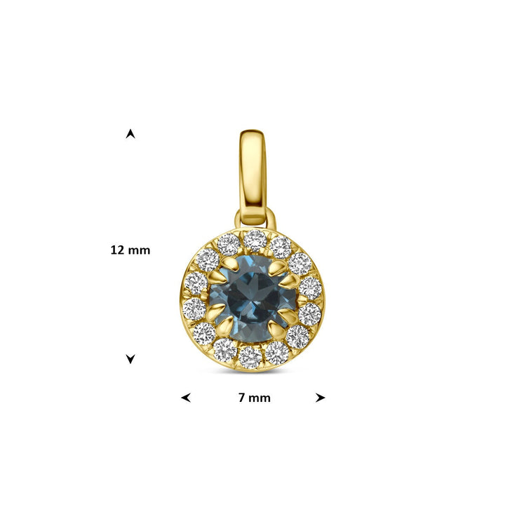14k Geelgouden hanger met London blue topaas en lab grown diamant