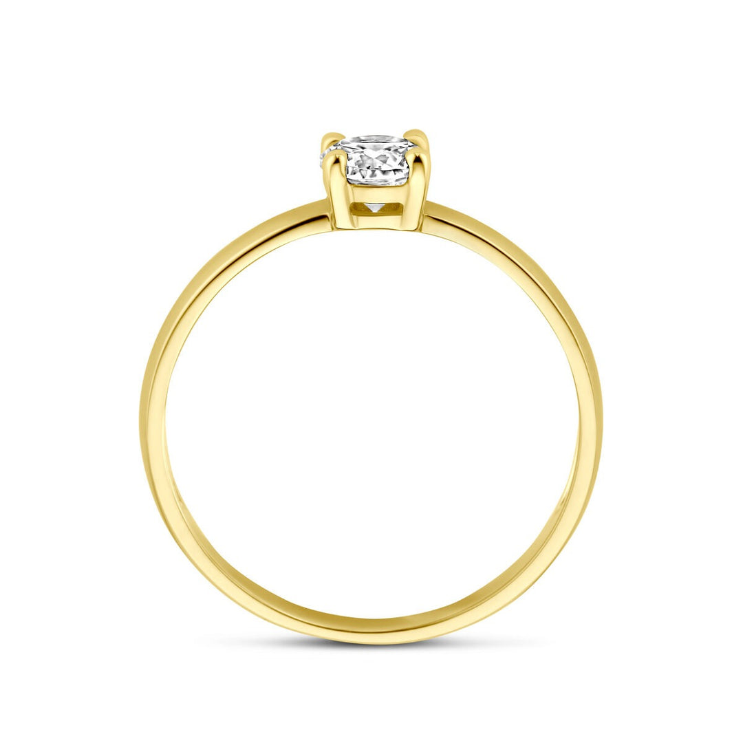 9k Geelgouden damesring met zirkonia in solitaire zetting
