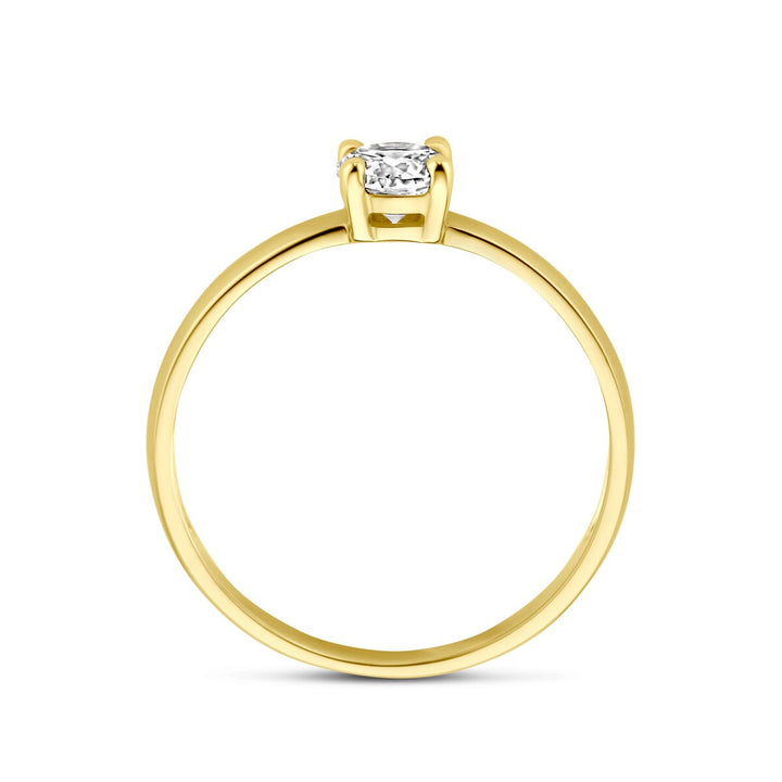 9k Geelgouden damesring met zirkonia in solitaire zetting
