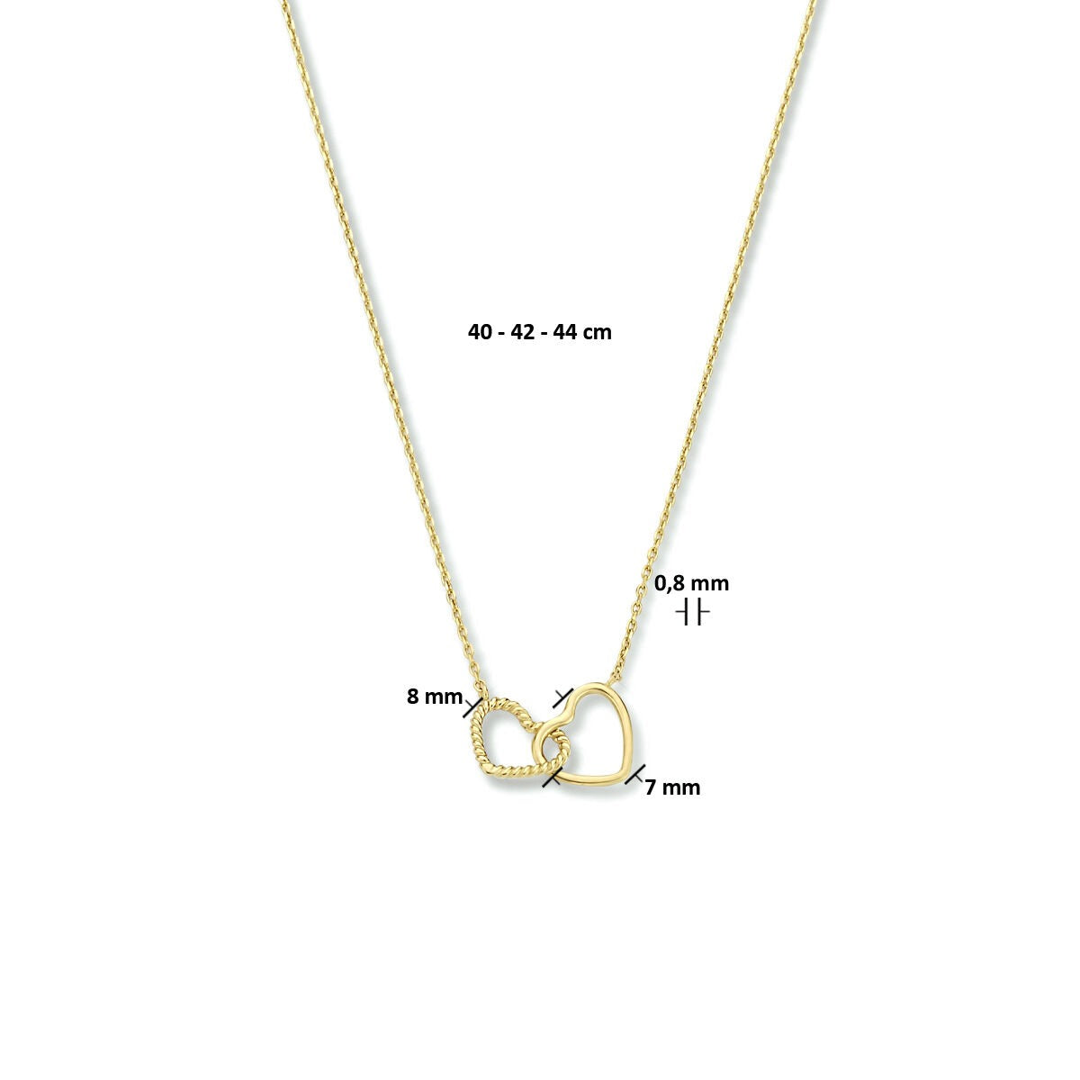 9k Geelgouden Collier met Twee Hartjes