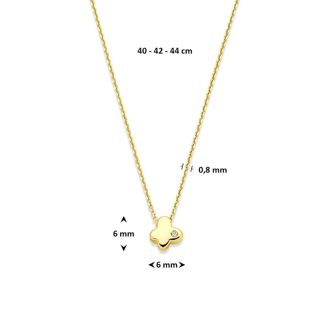14k Geelgouden ketting met vlinder en lab grown diamant