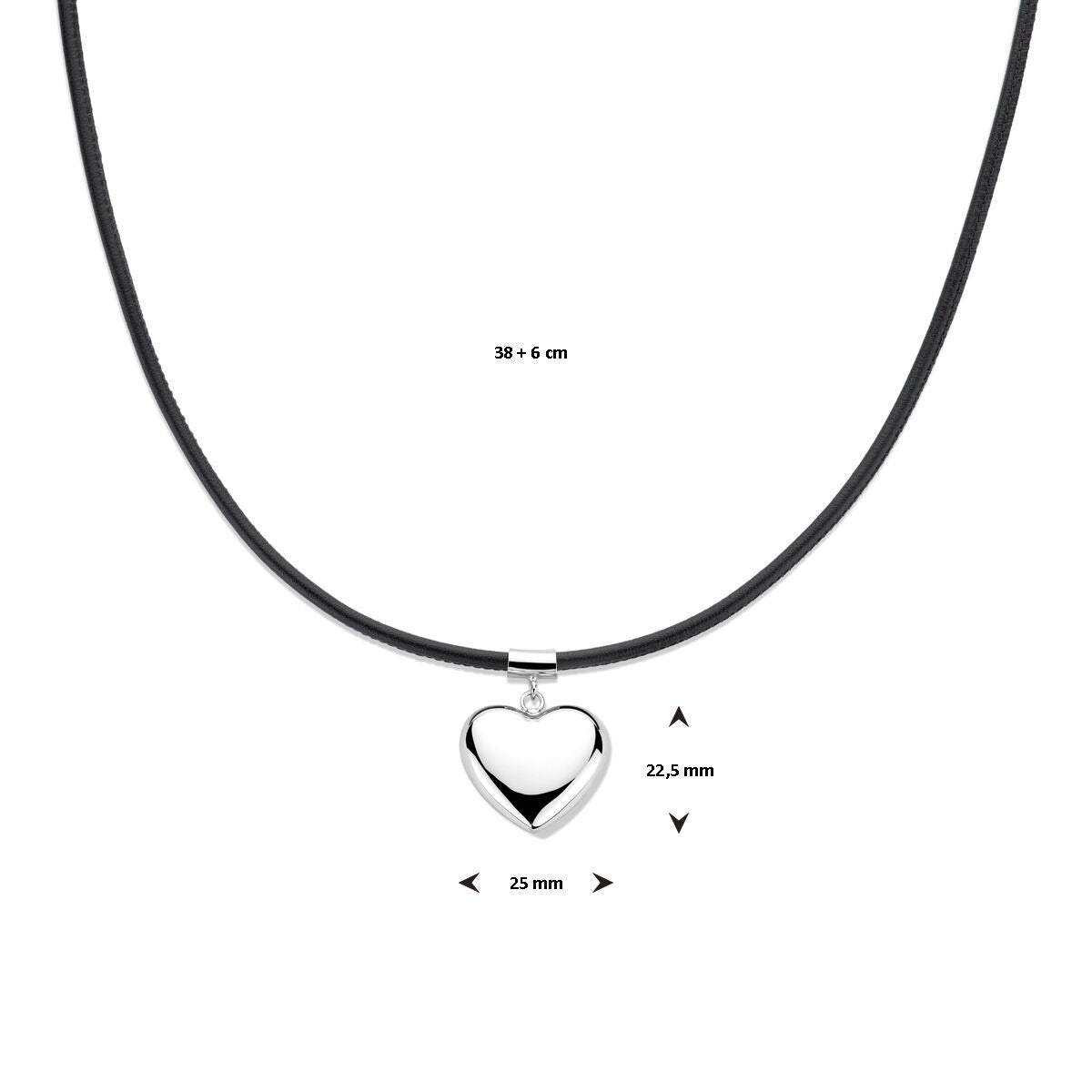 Gerhodineerd zilveren collier met hart en zwart koord