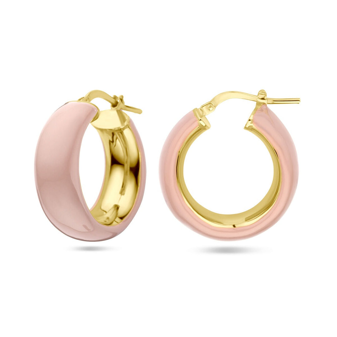 earrings pink enamel 1 micron silver gold plated (yellow)