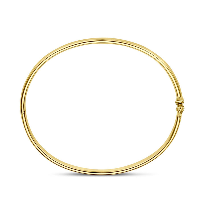 9k Geelgouden bangle armband met ovale buis en zilveren kern