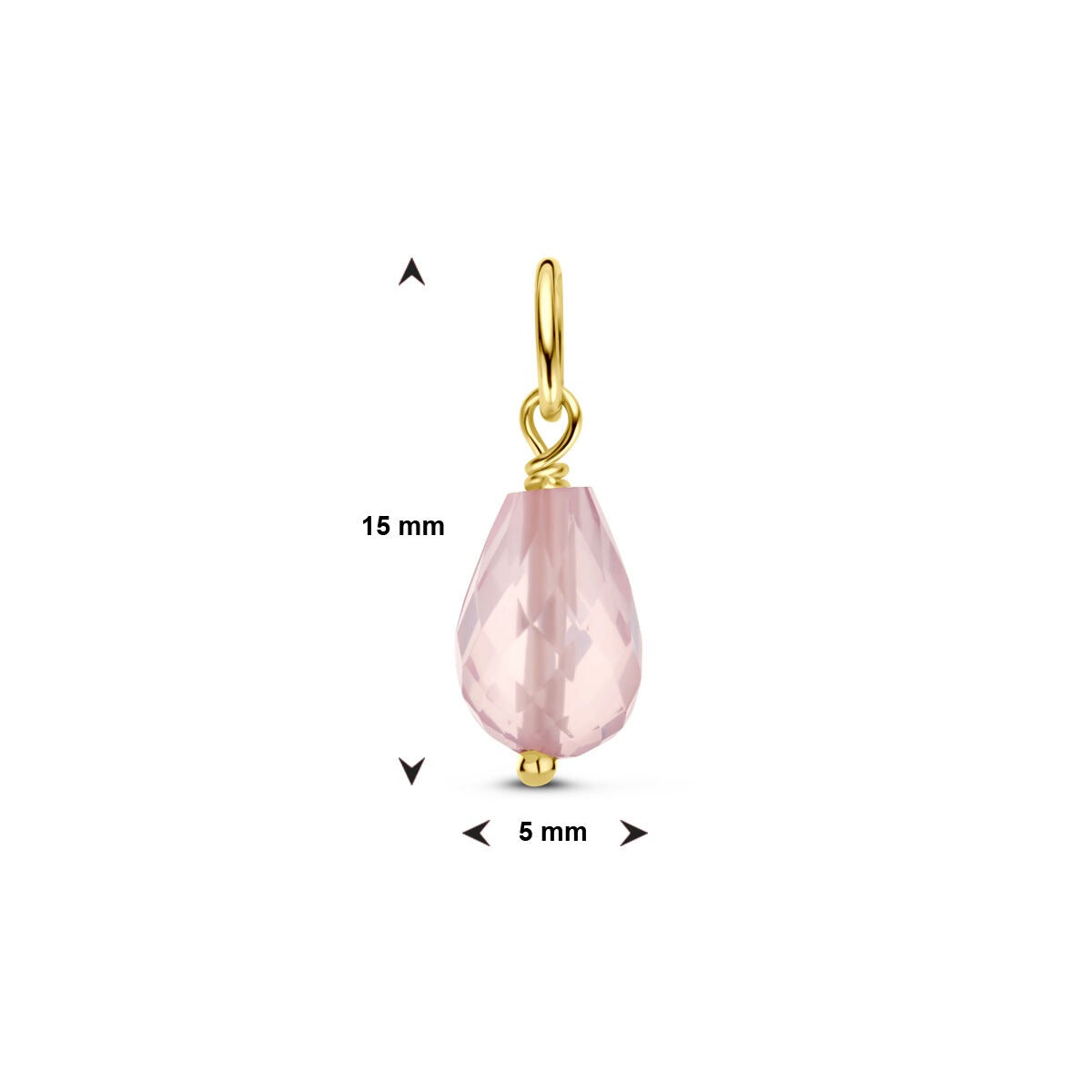 14k Geelgouden Hanger met Rozenkwarts – Briolette Geslepen
