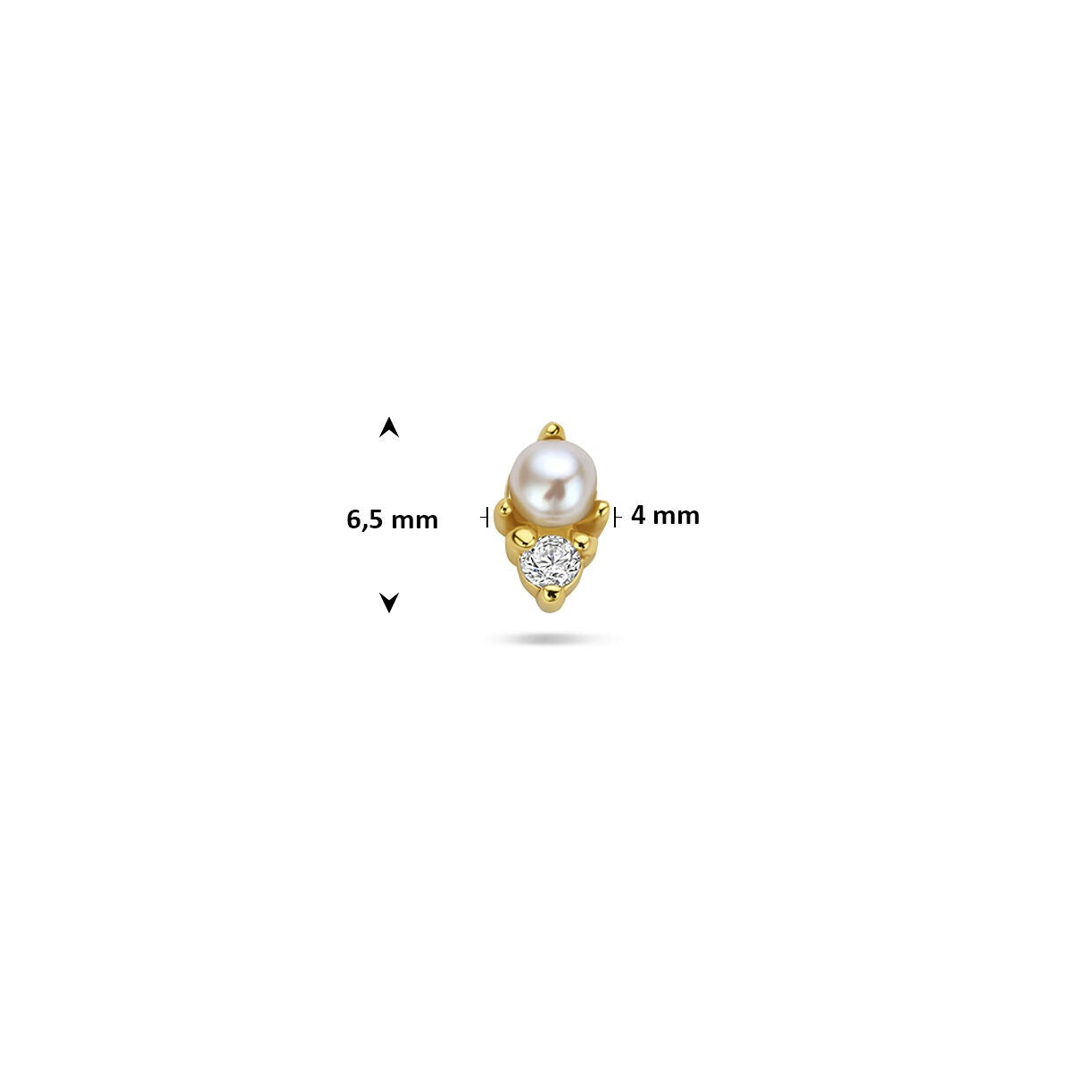 Verguld 925 zilveren flat back piercing met parel en zirkonia