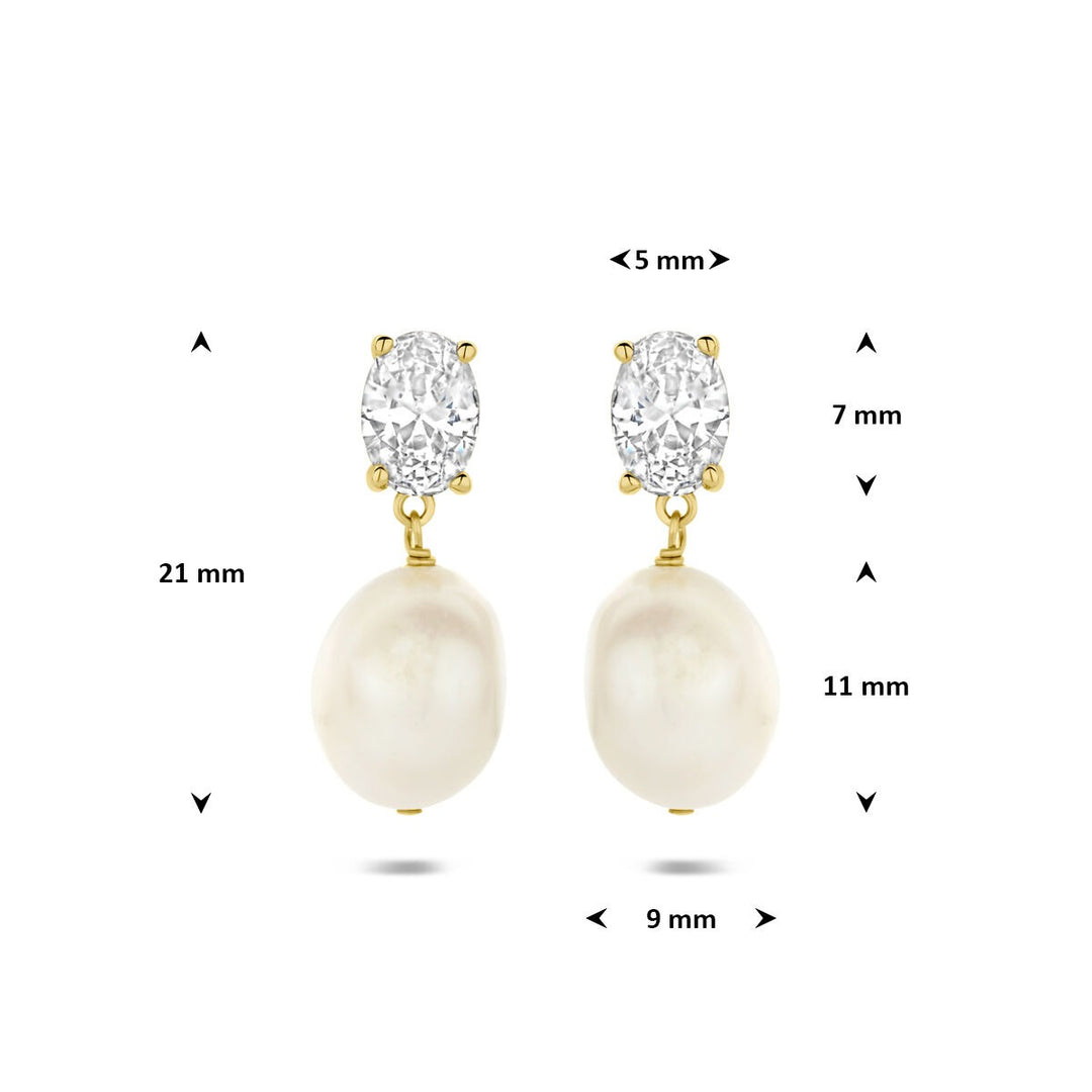 Verguld 925 zilveren oorhangers met parel en zirkonia