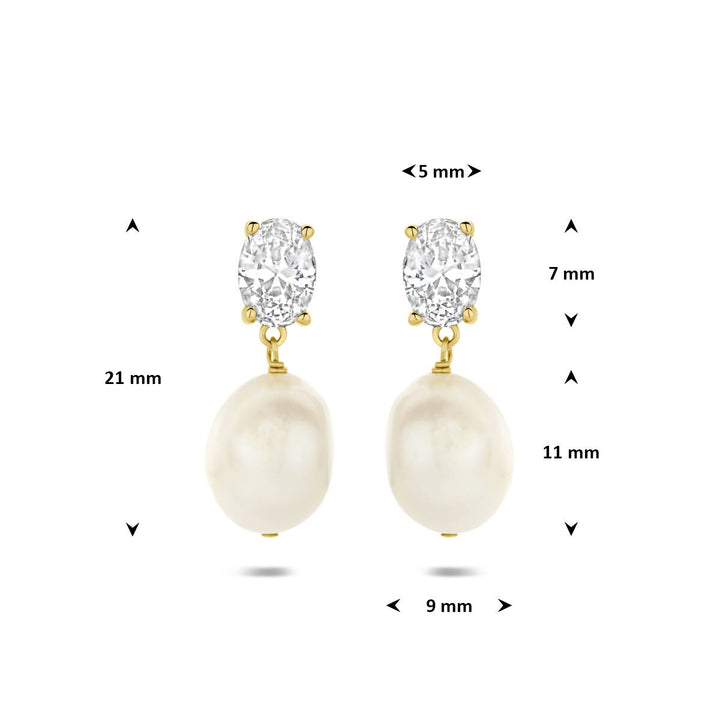 Verguld 925 zilveren oorhangers met parel en zirkonia