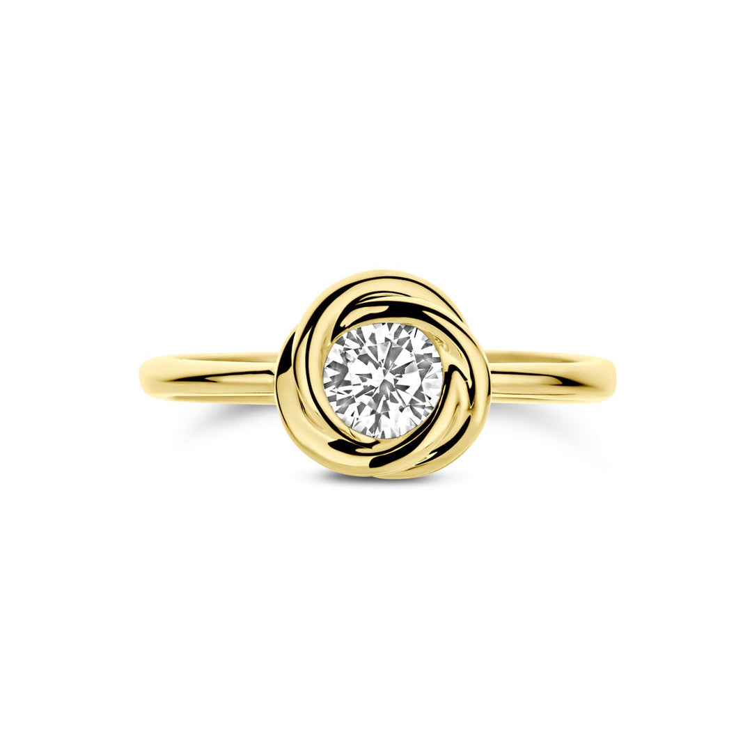 14k geelgouden damesring met zirkonia – solitaire ring in klassiek design