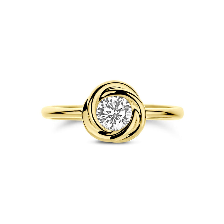 14k geelgouden damesring met zirkonia – solitaire ring in klassiek design