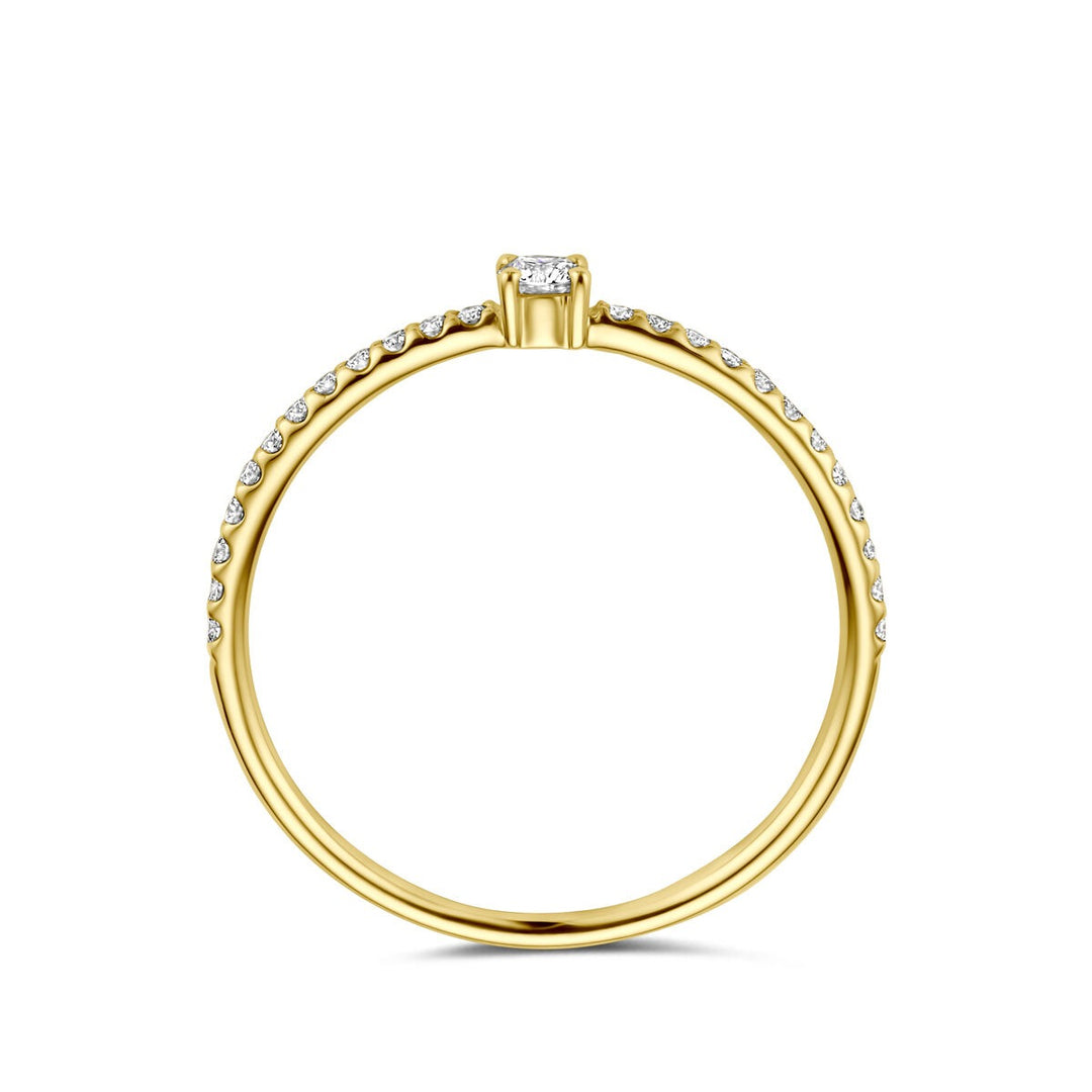 14k Geelgouden damesring met diamant – solitaire zetting