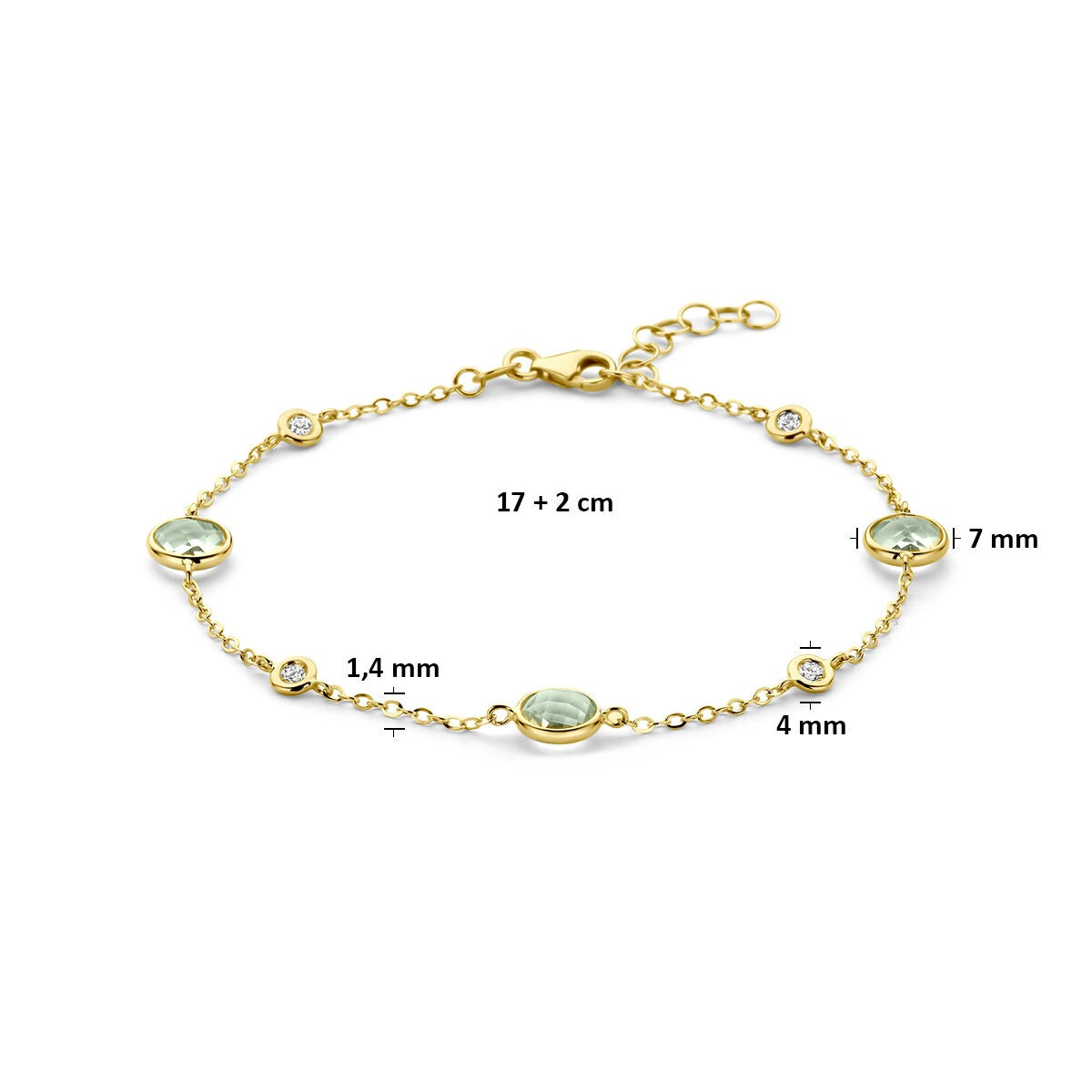 14k geelgouden armband met groene amethist en diamant 0,20 ct